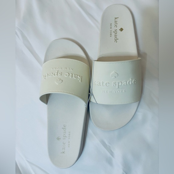 kate spade Shoes - NWT kate spade Nwot Cream Logo Sunny Slide Sandals Beach & Pool | Size 10